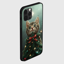 Чехол для iPhone 12 Pro Котик - новогодняя елочка, цвет: 3D-черный — фото 2