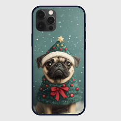 Чехол для iPhone 12 Pro Рождественский мопс, цвет: 3D-черный