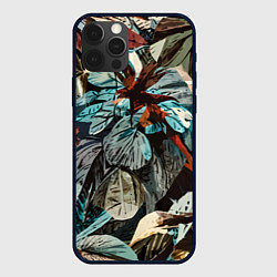 Чехол для iPhone 12 Pro Абстракция цветы и листья, цвет: 3D-черный
