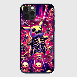 Чехол для iPhone 12 Pro Пикачу и скелетики - авангардный паттерн, цвет: 3D-черный
