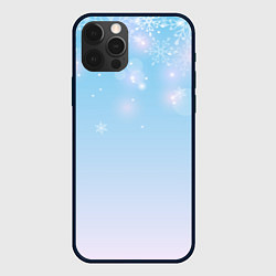 Чехол для iPhone 12 Pro Зимний градиент со снежинками, цвет: 3D-черный