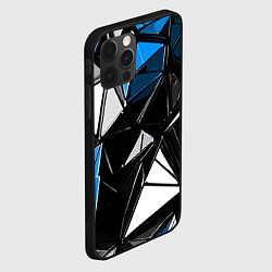 Чехол для iPhone 12 Pro Сине-белые рельефные треугольники на чёрном фоне, цвет: 3D-черный — фото 2