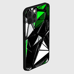 Чехол для iPhone 12 Pro Зелёно-белые рельефные треугольники на чёрном фоне, цвет: 3D-черный — фото 2