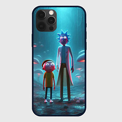 Чехол для iPhone 12 Pro Морти и Рик в сказочном неоновом грибном лесу, цвет: 3D-черный