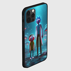 Чехол для iPhone 12 Pro Морти и Рик в сказочном неоновом грибном лесу, цвет: 3D-черный — фото 2