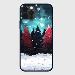 Чехол для iPhone 12 Pro Темный новогодний лес, цвет: 3D-черный
