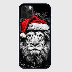 Чехол для iPhone 12 Pro Величественный лев в красной шапке Санты, цвет: 3D-черный