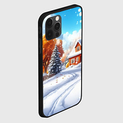 Чехол для iPhone 12 Pro Новогодний пейзаж и домики, цвет: 3D-черный — фото 2