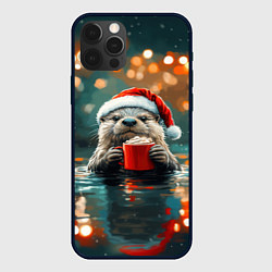 Чехол для iPhone 12 Pro Новогодняя выдра на фоне гирлянды, цвет: 3D-черный