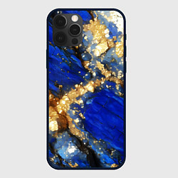 Чехол для iPhone 12 Pro Золотой минерал в синем камне, цвет: 3D-черный