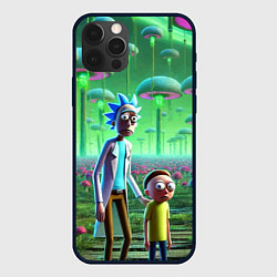 Чехол для iPhone 12 Pro Рик и Морти в фантастическом неоновом грибном лесу, цвет: 3D-черный