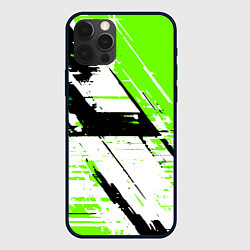 Чехол для iPhone 12 Pro Diagonal black and green stripes on a white backgr, цвет: 3D-черный