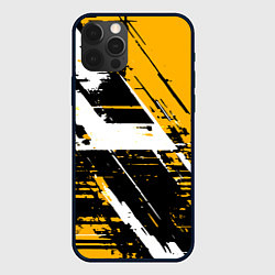 Чехол для iPhone 12 Pro Diagonal black and white stripes on a yellow backg, цвет: 3D-черный