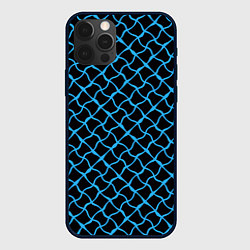 Чехол для iPhone 12 Pro Чёрный и голубой искажённые полосы, цвет: 3D-черный