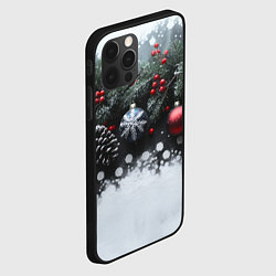 Чехол для iPhone 12 Pro Елочные игрушки и снег, цвет: 3D-черный — фото 2