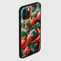 Чехол для iPhone 12 Pro Красные шары и звезда новогодняя, цвет: 3D-черный — фото 2