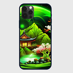 Чехол для iPhone 12 Pro Природа Японии в зеленых цветах, цвет: 3D-черный