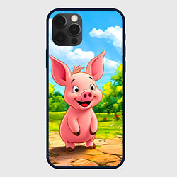 Чехол для iPhone 12 Pro Веселая свинка, цвет: 3D-черный