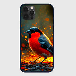 Чехол для iPhone 12 Pro Снегирь в огне, цвет: 3D-черный