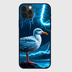 Чехол для iPhone 12 Pro Чайка и молния, цвет: 3D-черный