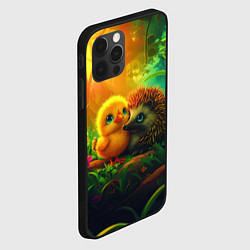 Чехол для iPhone 12 Pro Милые ежик с цыпленком в лесу, цвет: 3D-черный — фото 2