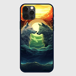 Чехол для iPhone 12 Pro Влюбленные волки полнолуние, цвет: 3D-черный