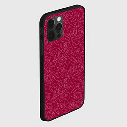 Чехол для iPhone 12 Pro Белые абстрактные каракули на красном, цвет: 3D-черный — фото 2