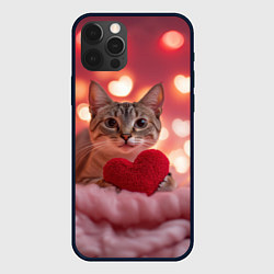 Чехол для iPhone 12 Pro Котик с сердечком, цвет: 3D-черный