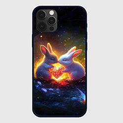 Чехол для iPhone 12 Pro Зайчики держат сердечко, цвет: 3D-черный