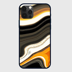 Чехол для iPhone 12 Pro Волнистые чёрно-жёлтые полосы на белом фоне, цвет: 3D-черный