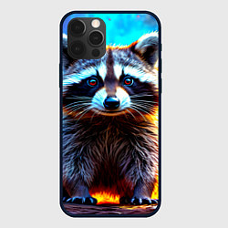 Чехол для iPhone 12 Pro Енот в огне, цвет: 3D-черный