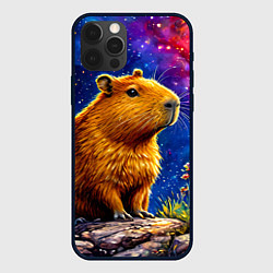 Чехол для iPhone 12 Pro Капибара и звездная ночь, цвет: 3D-черный