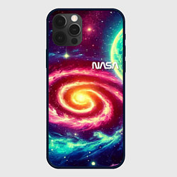 Чехол для iPhone 12 Pro Spiral galaxy - neon glow, цвет: 3D-черный