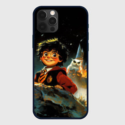 Чехол для iPhone 12 Pro Гарри Поттер на фоне замка, цвет: 3D-черный