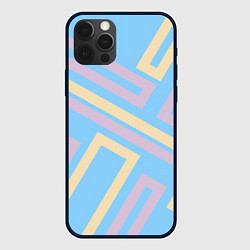 Чехол для iPhone 12 Pro Прямоугольники по диагонали-голубой, бежевый, цвет: 3D-черный