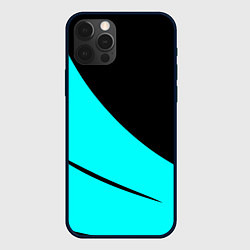 Чехол для iPhone 12 Pro Чёрный и неоновый голубой двуцветный с полосой, цвет: 3D-черный