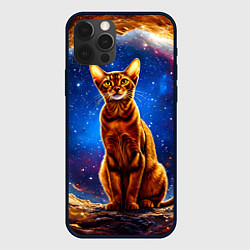 Чехол для iPhone 12 Pro Абиссинская кошка в космосе, цвет: 3D-черный