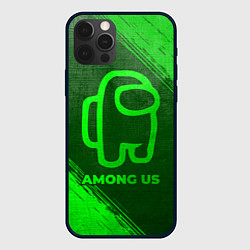 Чехол для iPhone 12 Pro Among Us - green gradient, цвет: 3D-черный