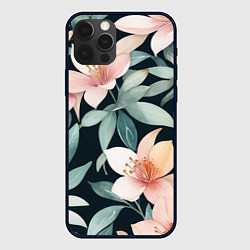 Чехол для iPhone 12 Pro Цветочный паттерн, цвет: 3D-черный
