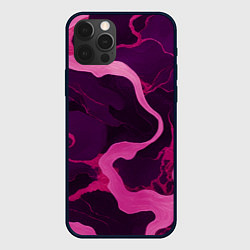 Чехол для iPhone 12 Pro Узоры фиолетового и розового цвета, цвет: 3D-черный