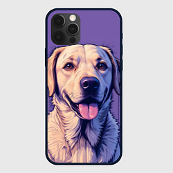 Чехол для iPhone 12 Pro Лабрадор на фиолетовом фоне, цвет: 3D-черный
