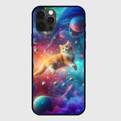 Чехол для iPhone 12 Pro Рыжий космический котёнок - неоновое свечение, цвет: 3D-черный