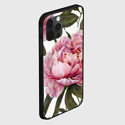 Чехол для iPhone 12 Pro Розовые пионы на белом, цвет: 3D-черный — фото 2