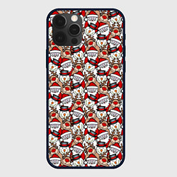Чехол для iPhone 12 Pro Деды Морозы олени снеговики, цвет: 3D-черный