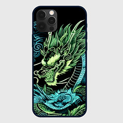 Чехол для iPhone 12 Pro Ирезуми - неоновый японский дракон, цвет: 3D-черный