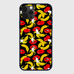 Чехол для iPhone 12 Pro Губы и бананы, цвет: 3D-черный