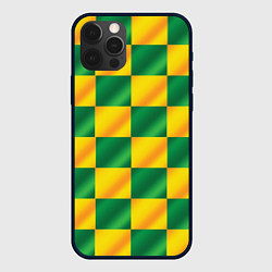 Чехол для iPhone 12 Pro Желтый и зеленый геометрический паттерн, цвет: 3D-черный