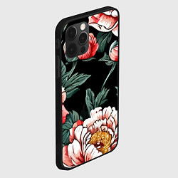 Чехол для iPhone 12 Pro Пионы винтажный узор, цвет: 3D-черный — фото 2