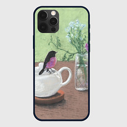 Чехол для iPhone 12 Pro Птичка на чайнике, цвет: 3D-черный