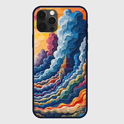 Чехол для iPhone 12 Pro Красочный фантастический пейзаж с замками, цвет: 3D-черный